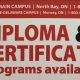Image with header text "Nipissing Main CAMPUS | North Bay, ON | 1-800-334-3330, Munsee-Delaware Campus | Muncey, ON | 1-800-441-5904". In large bold text "Diploma & Certificate programs available"
